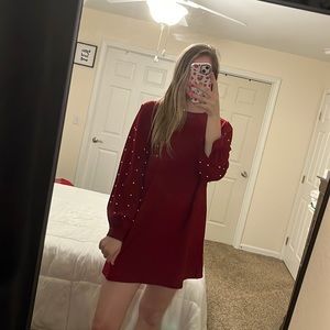 Red dress with pearl sleeves!